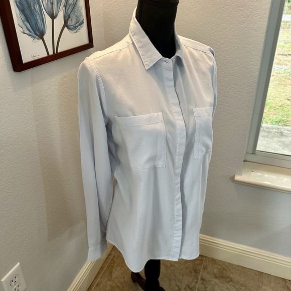 SIDE STITCH Shirt Womens XXS Button Up Long Sleeve Woven Light Blue - Picture 3 of 9